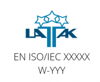 Akreditācijas zīmes jauno noteikumu piemērs LATAK logo ar standarta burtiem un piemēru, kā ir izvietota ANI reģistrēšanas informācija