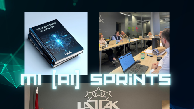 Divi foto ar dažādiem cilvēkiem, kas atrodas telpās un mācās, kā arī vienā foto redzama grāmata ar futūristisku dizainu ar melnu fonu un spilgti izgaismotām zilām līnijām