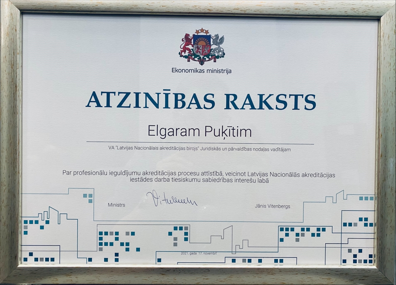 Atzinības raksts Elgaram Puķītim