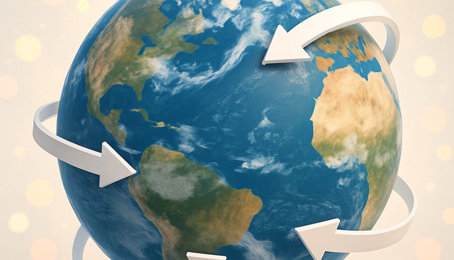 Zemeslode ar baltām bultiņām apkārt, kas norāda kustību un starptautisko sadarbību